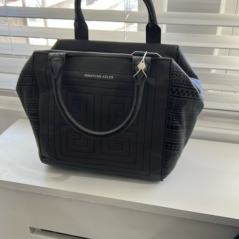 Jonathan Adler gray leather Satchel Bag with Structured Design